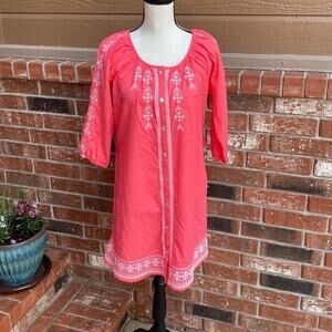 Love Stitch NWT Women's S Pink and White Embroidered 100% Cotton Summer Dress